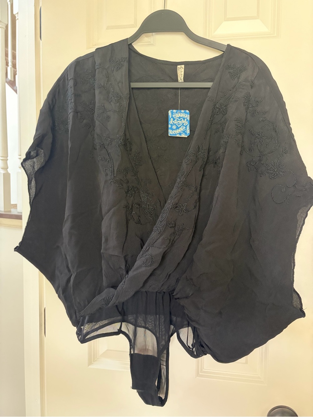 Free People Black Embroidered Wrap Bodysuit